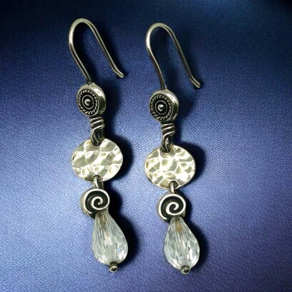 W1757 Vintage Signed Silpada 925 Sterling Silver Clear Crystal Drop Earrings  2"